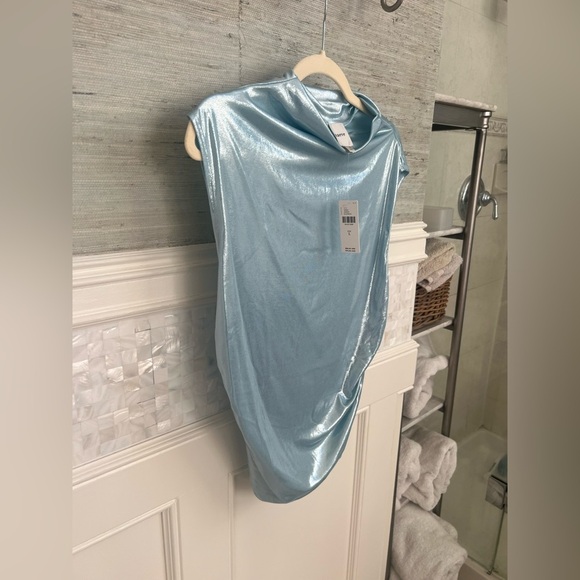 NWT new large Anthropologie Maeve mock neck metallic shine ruched tank top blue - Picture 8 of 17